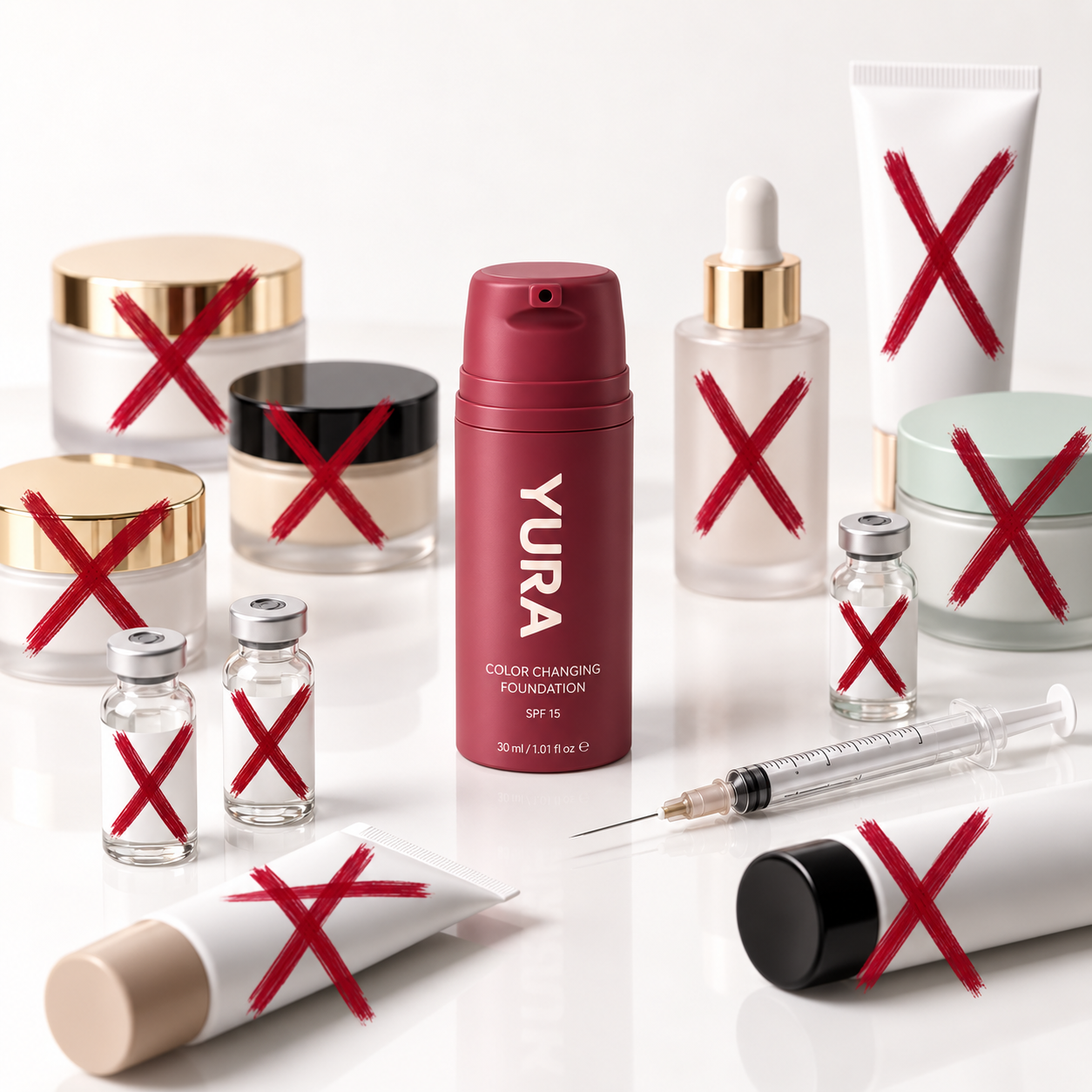YURA bottle compared with several conventional beauty products