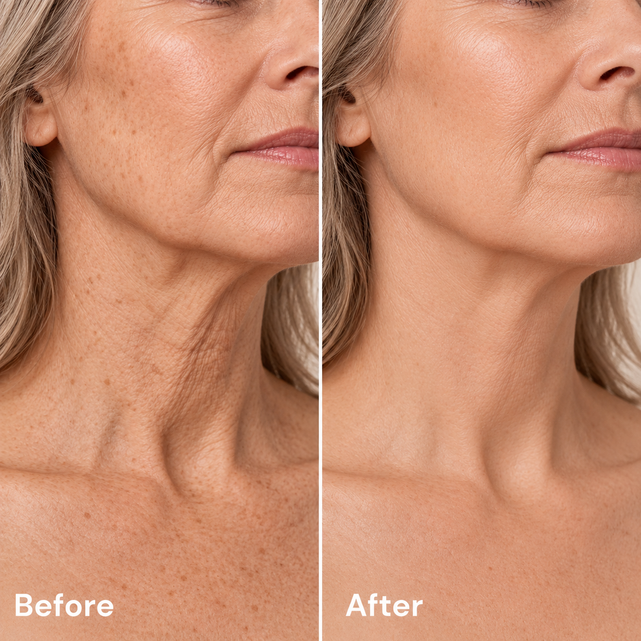 Mature neck before and after applying YURA foundation